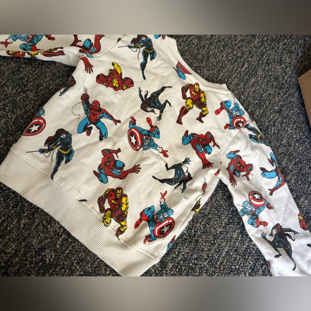 Marvel Kids White Pullover with Red, Blue & Yellow Superhero Prints